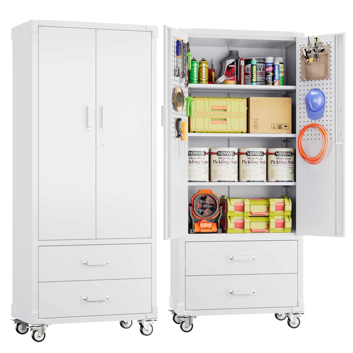 3-Drawer Rolling Tool Chest with Wheels, Pegboard and Push Handle
