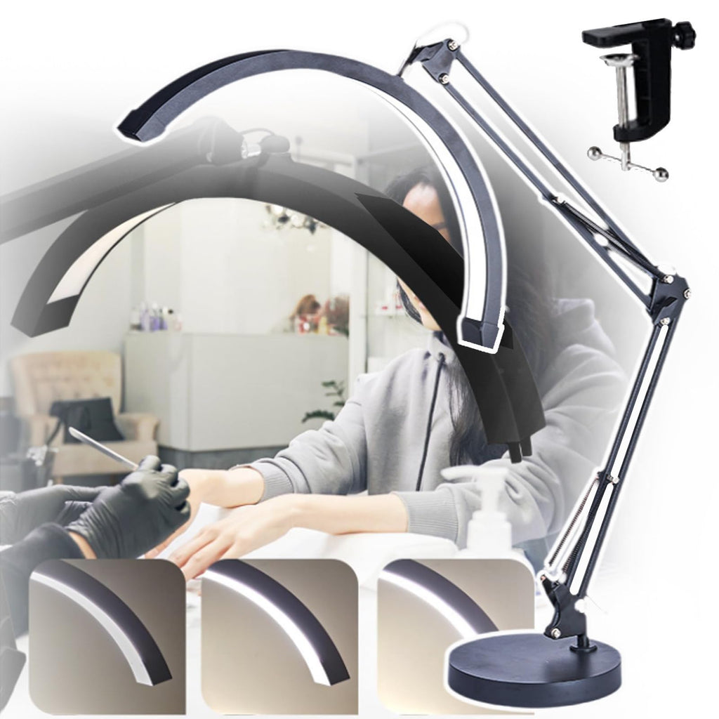 Eyelash Extension LED Desk Lamp, Dimmable Swing Arm Nail Lamp for Manicurists, Beauticians (White)
