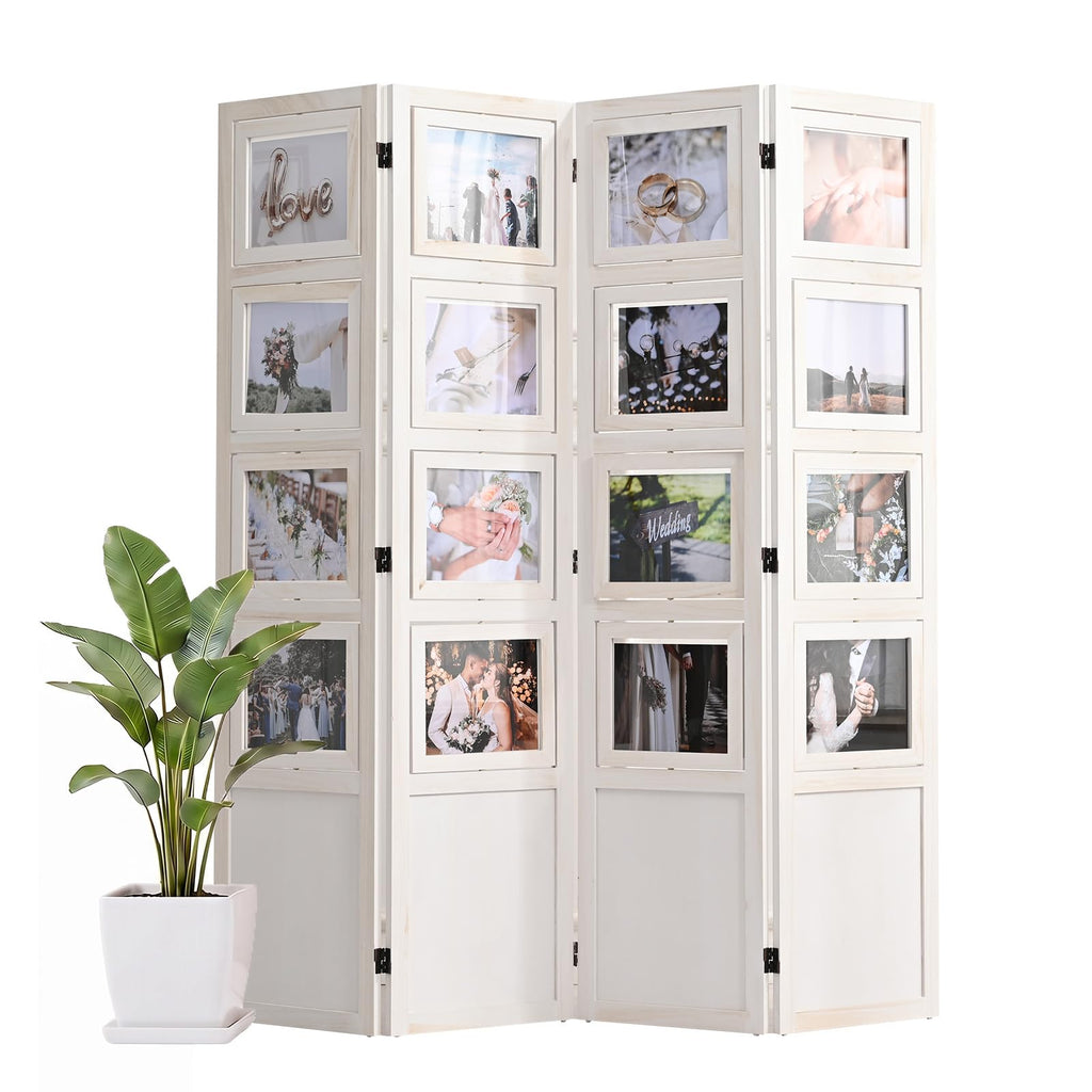 4 Panel Photo Room Divider, Folding Privacy Screen Decorative, White