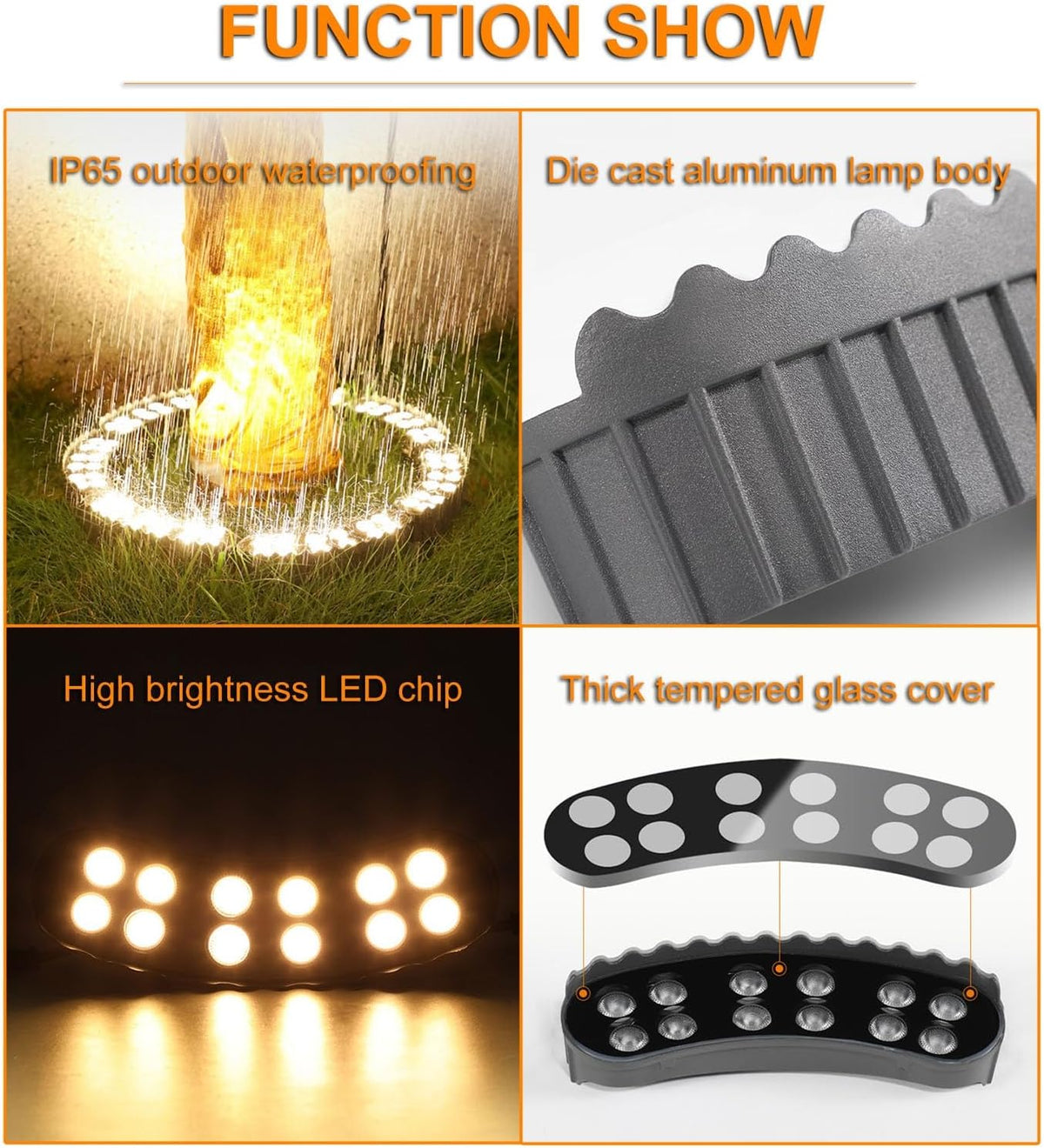 Outdoor Garden Lights, LED Low Voltage Landscape Tree Ring Lights, Palm Tree Lights, IP65 Weatherproof(Warm White Light,Pack of 6)