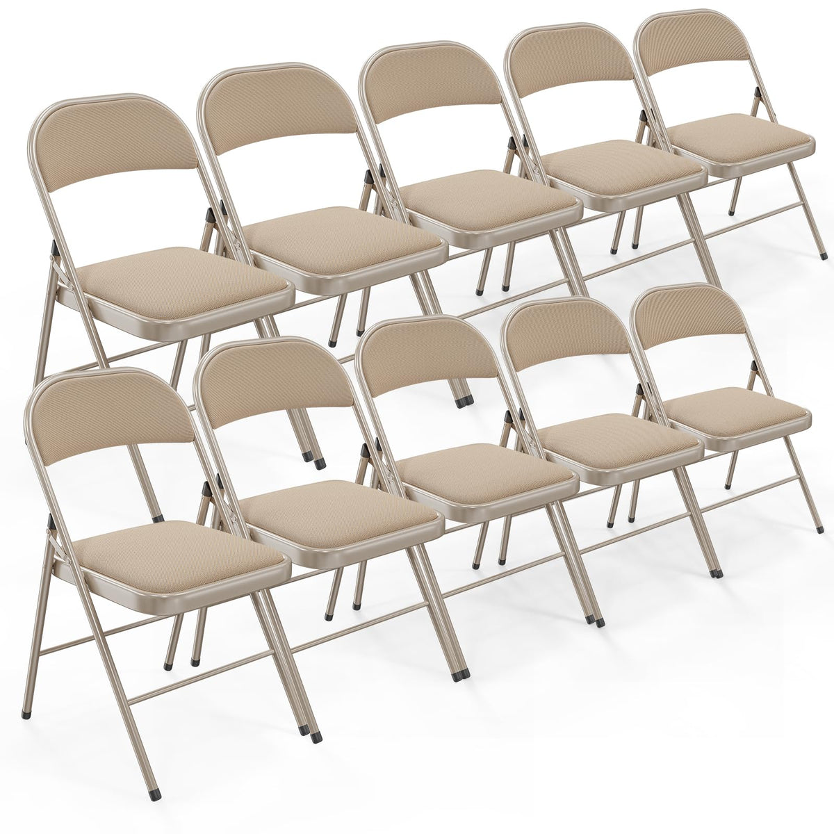 Bonnlo Folding Chair, Fabric Padded Folding Chairs with Cushion, Back and Steel Frame for Indoor Outdoor Outside Dinning Office Camping Use, Gray, 6 Pack