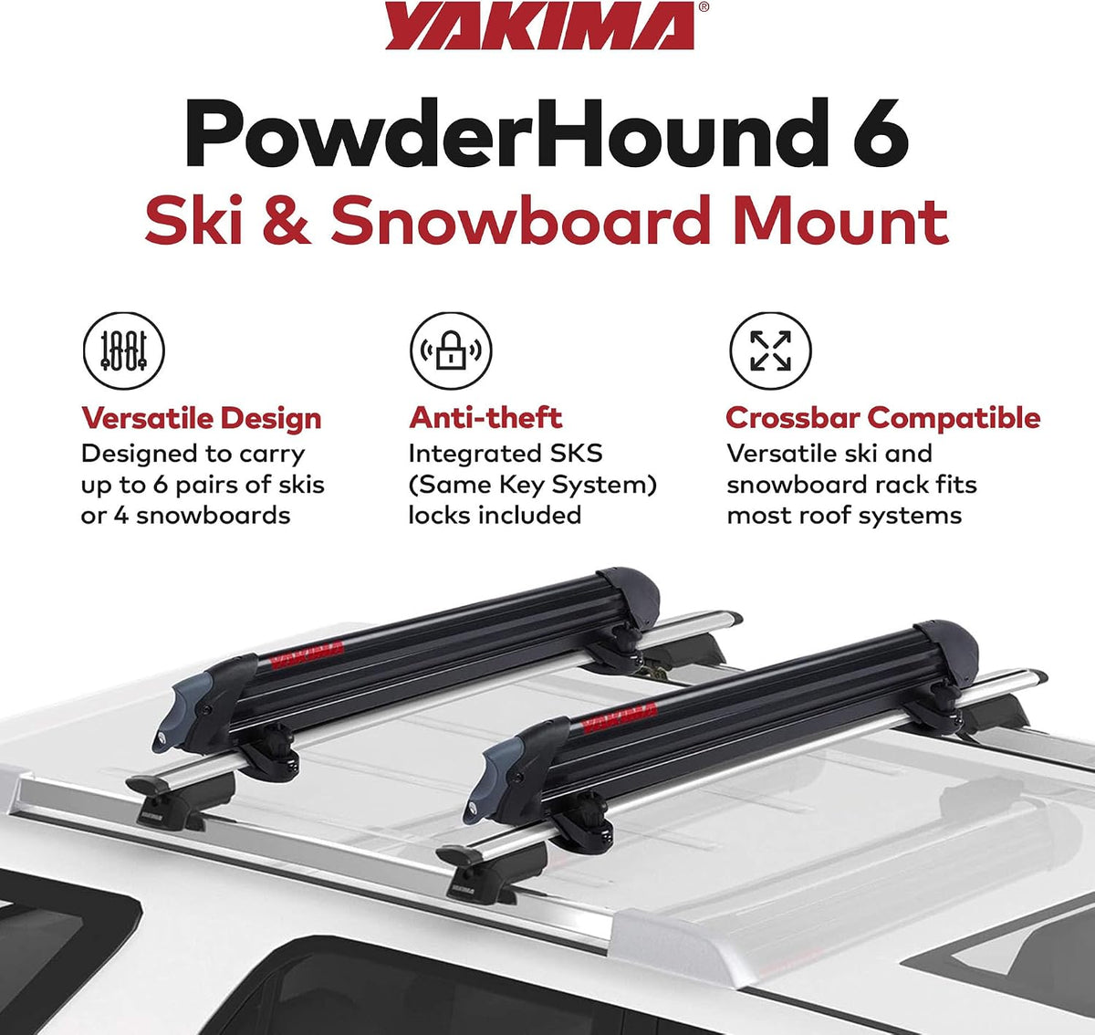 Yakima PowderHound 6 Ski & Snowboard Car Roof Rack for Crossbars