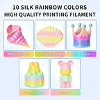 RAMBERY Silk Rainbow PLA 3D Printer Filament Bundle, 10 Colors Total 10kg, 1.75mm Multicolor Gradient 3D Printing Filament for Most FDM 3D Printers, 1KG Spool (2.2lbs) x 10 PCS