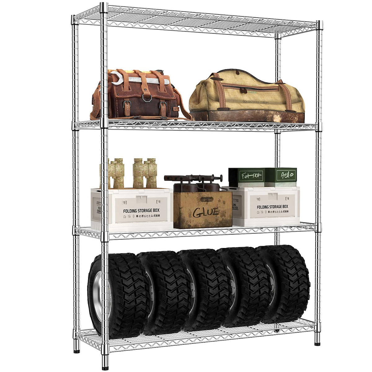 IZEUK 5-Tier Adjustable Heavy Duty Steel Wire Shelving Unit with Wheels, Storage Rack Organizer for Garage, Kitchen, Office, Laundry, Basement (Black, 17.7" D x 47.2" W x 76.7" H, 1750 lbs Capacity)