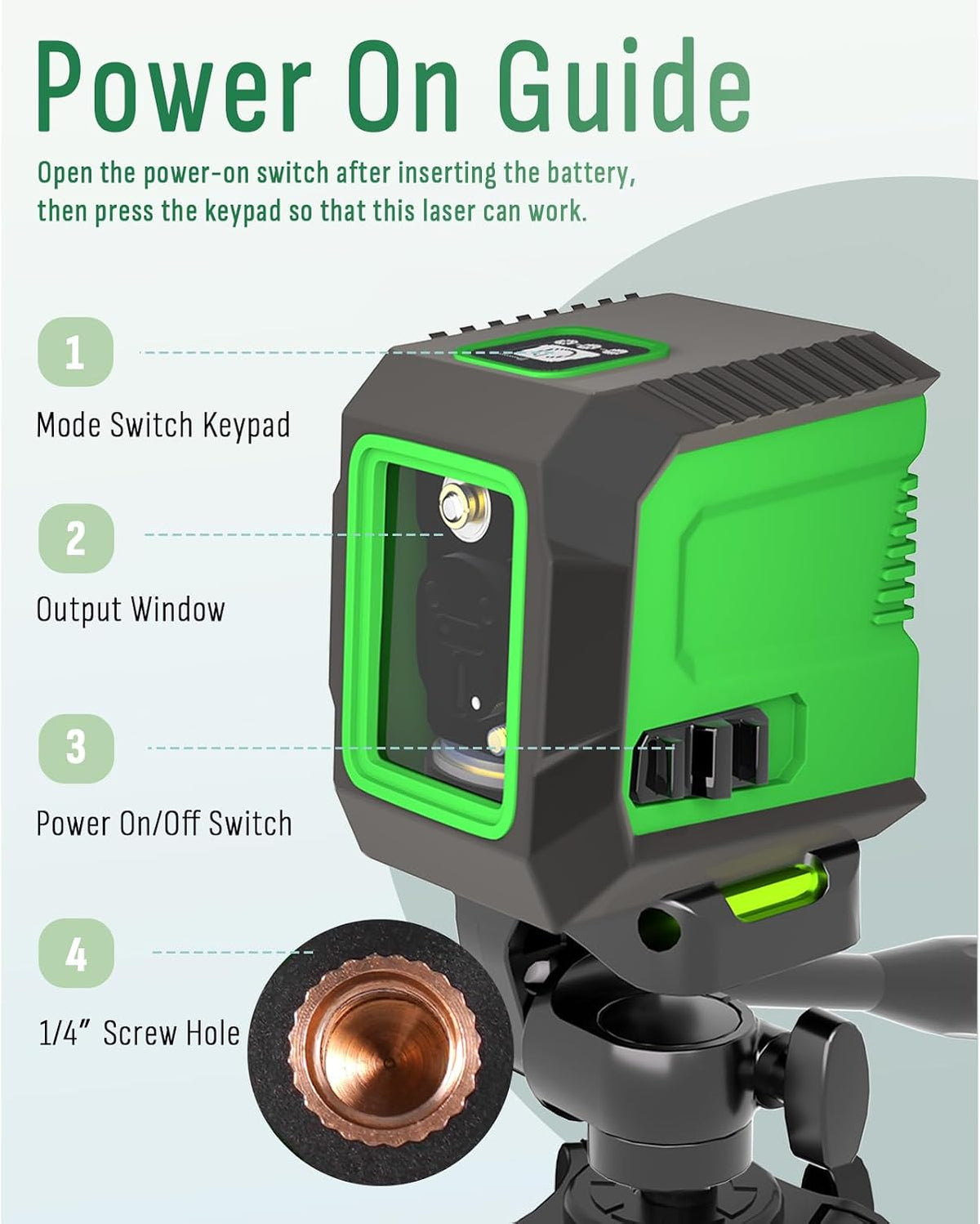 Laser Level with 50” Tripod, 360° Self Leveling Cross Line Laser Level, Green Beam Horizontal and Vertical Line leveler Tool for Hanging Pictures, Home Renovation with 4 AA Batteries & Carry Pouch