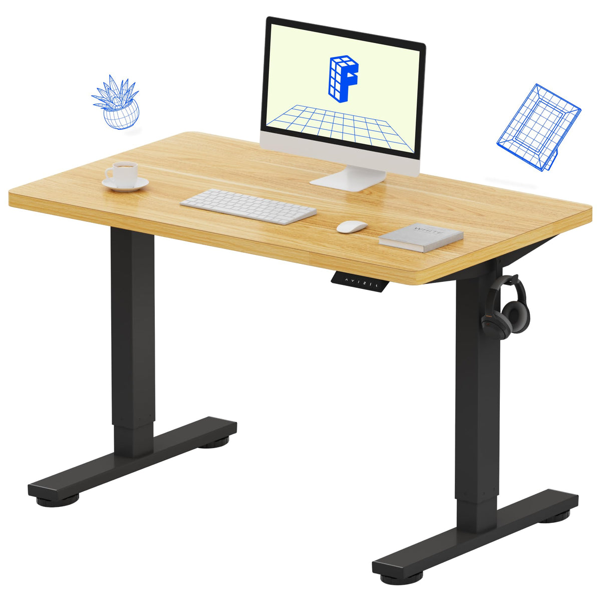 FLEXISPOT EN1 One-Piece Standing Desk, Electric Adjustable with 4 Memory Presets, 176 LBS Capacity, Stable & Quiet, Seamless Desktop for Home Office & Dual Monitors, 55"x28" White(White Frame)