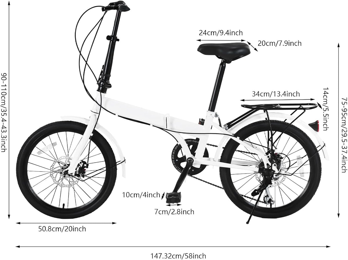 20 Inch Folding Bike for Adults Teenager, 7 Speeds Foldable Bike