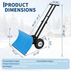 Snow Shovel with Wheels, 29" W x 16.54" H, Double Rod, Blue