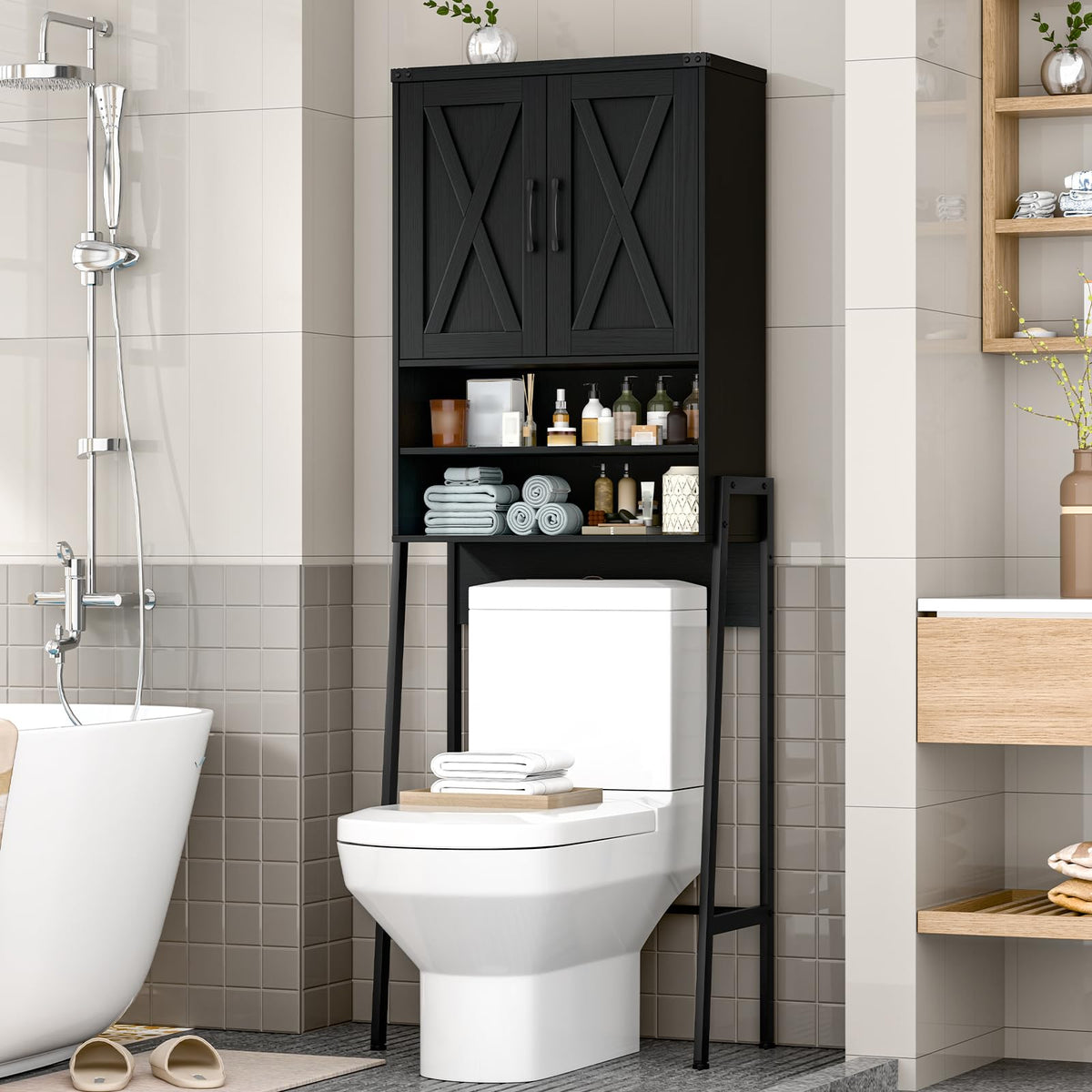Vabches Metal Frame Over The Toilet Storage Cabinet, Black