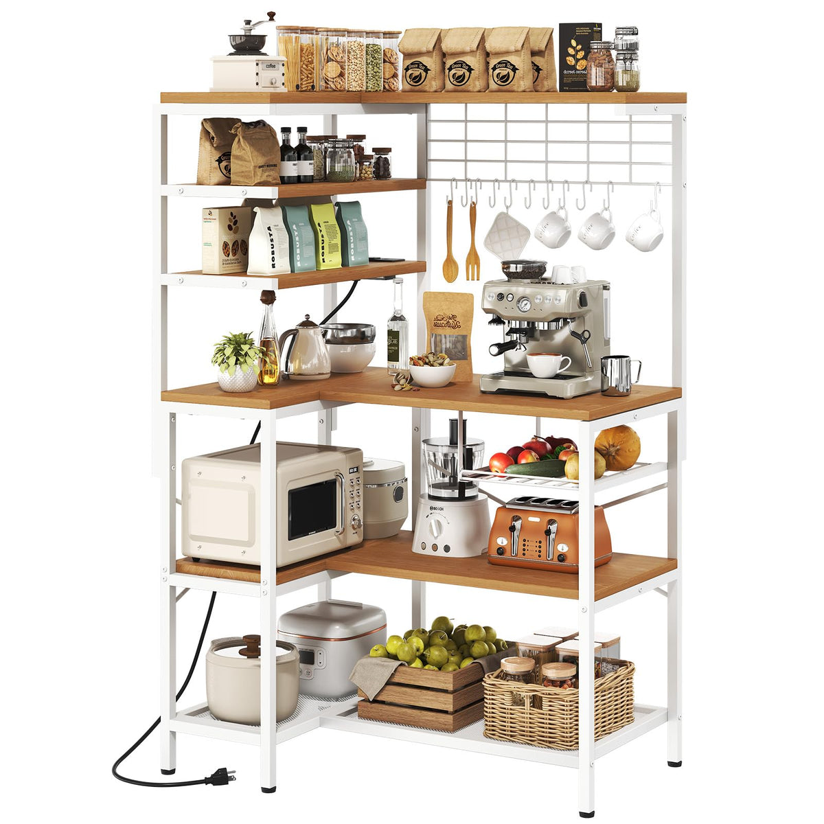 L-Shaped Bakers Rack with Power Outlets