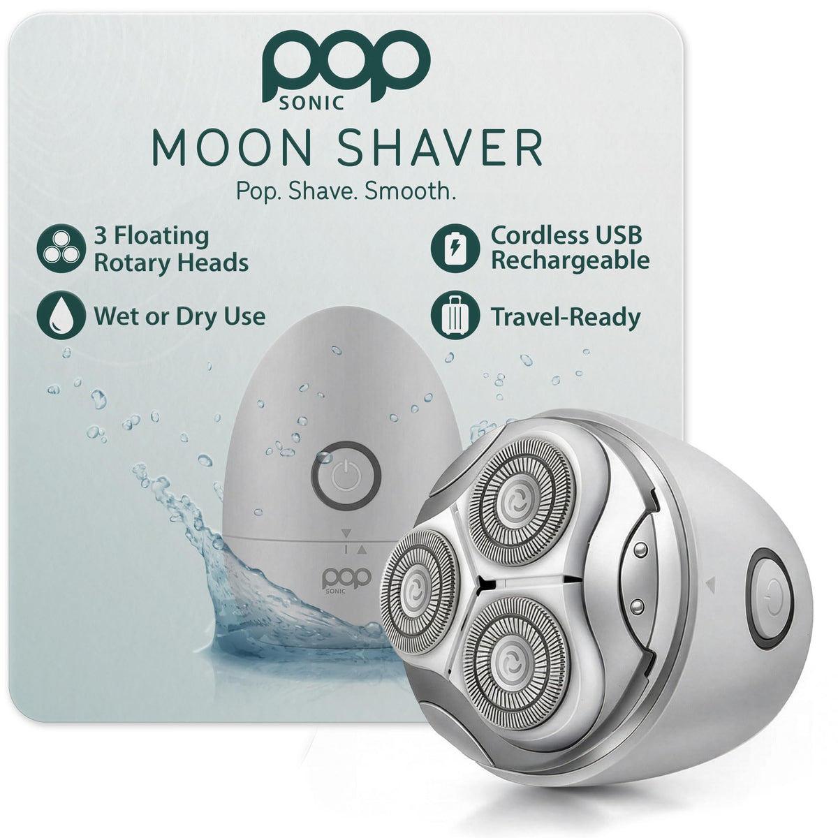 Pop Sonic Moon Shaver – 3-Head Electric Face & Body Shaver – (Lavender) – 3 Floating Rotary Heads Trimmer w/Removable Cap – Titanium Blades & Lithium-ion Battery – Razors for Women & Razors for Men