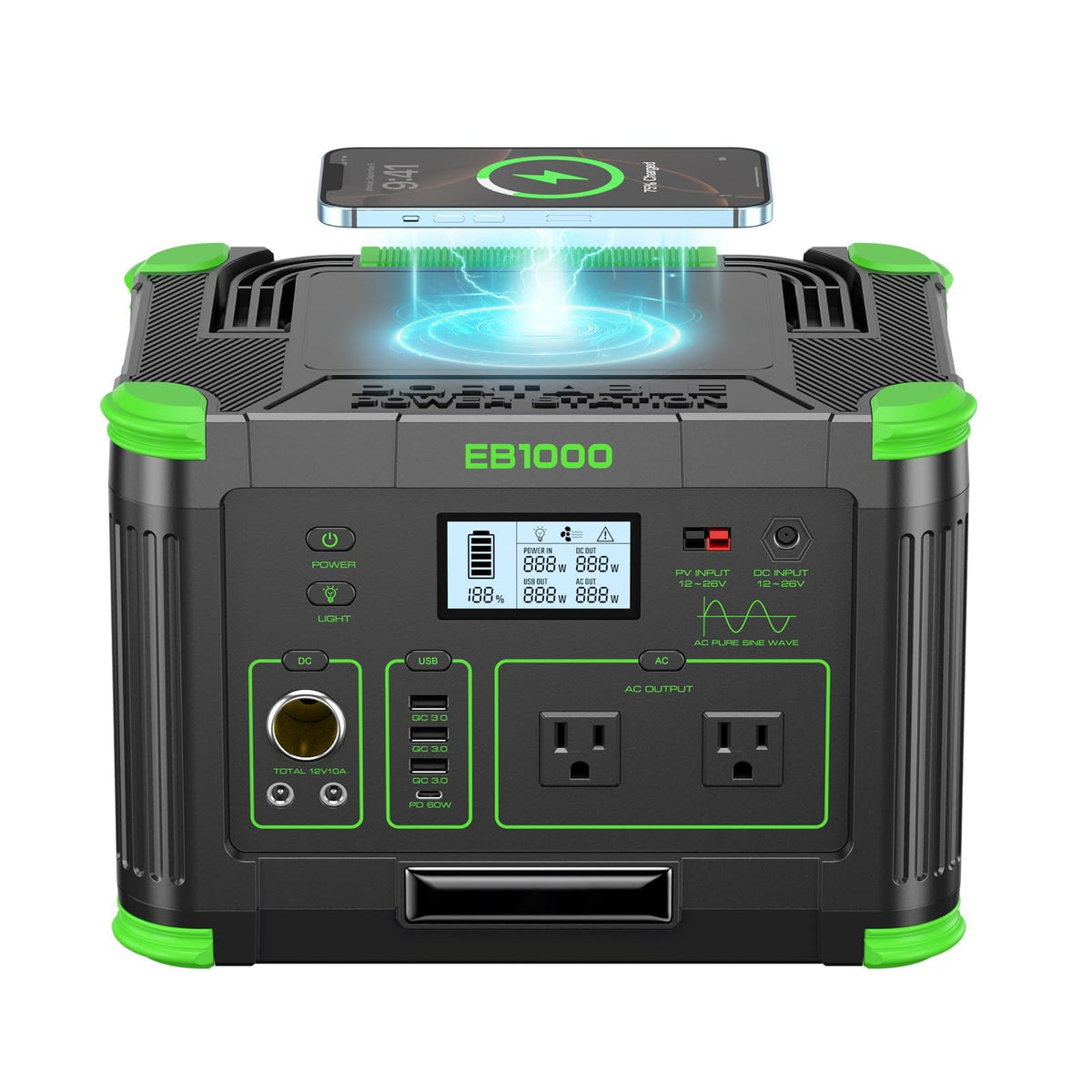 Portable Power Station 500W (Peak 1000W), 519.48Wh Solar Generator Power