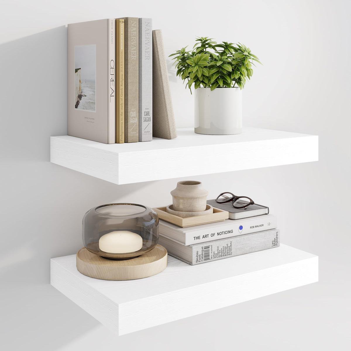 Marsmiles 55" Floating Shelves for Wall, Wooden Shelves with Invisible Brackets Set of 2, Rustic Farmhouse Wall Mounted Shelf for Kitchen Bathroom Living Room Study, White