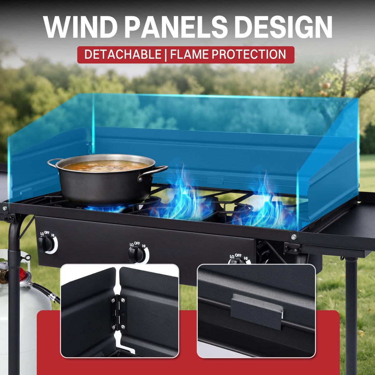 3 Burner Propane Camp Stove | 225,000 BTU | High Pressure Gas Burners