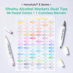 Ohuhu Alcohol Markers 96 Pastel Colors Brush Soft Chisel for Adults Drawing