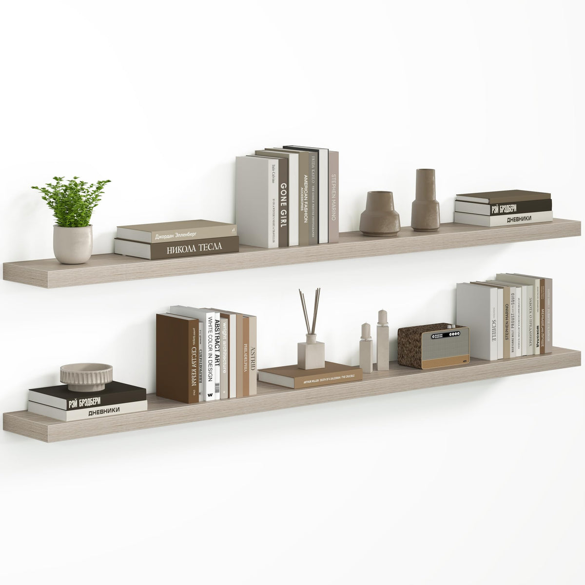 Fun Memories Floating Shelves - 2 Pack 12 Inch Rustic Wooden Wall Shelves - Extra Deeper & Thicker Wall Mounted Storage Shelf for Living Room, Kitchen, Farmhouse - 36" W x 12" D x 1.8" H - Brown