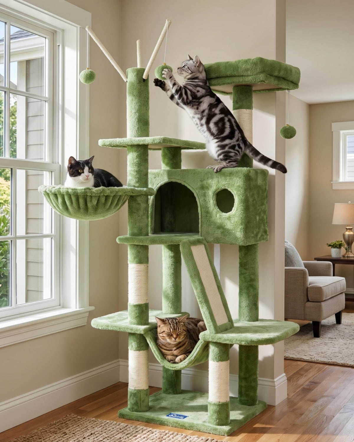 Hey-brother Cat Tree Tower with Padded Platform Bed, Hammock, MPJ019-SW