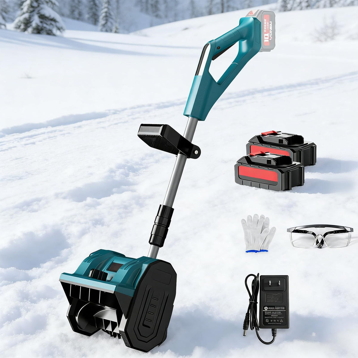 Cordless Snow Blower, Adjustable Handle for Easy Storage, Portable Brushless Electric Winter Snow Thrower - Cleaning Width 30cm/11.8in, for Deck,Steps,Patio,Driveway & Sidewalk Blue 1 Batteries