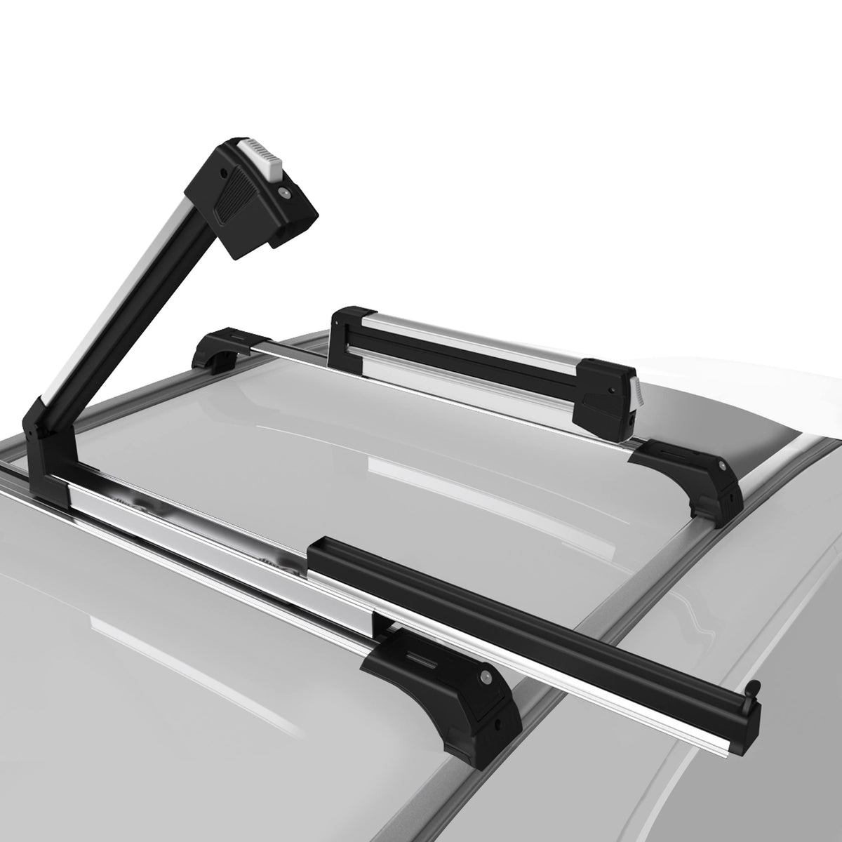 Erkul Ski Rack for Car Roof with Sliding Extension - 25" Universal Ski & Snowboard Rack with Lock | Holds 4 Pairs of Skis or 2 Snowboards - Fits All Types of Cross Bars