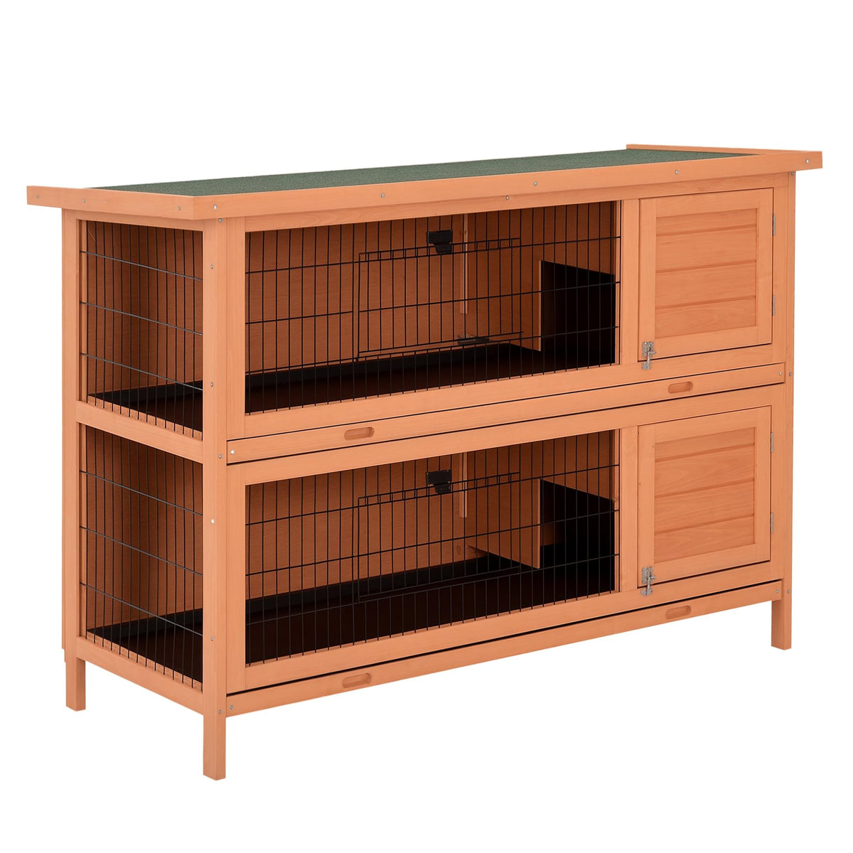 PawHut 54" 2-Story Large Rabbit Hutch Bunny Cage Wooden Pet House Small Animal Habitat with Lockable Doors, No Leak Tray and Waterproof Roof for Outdoor/Indoor Dark Grey