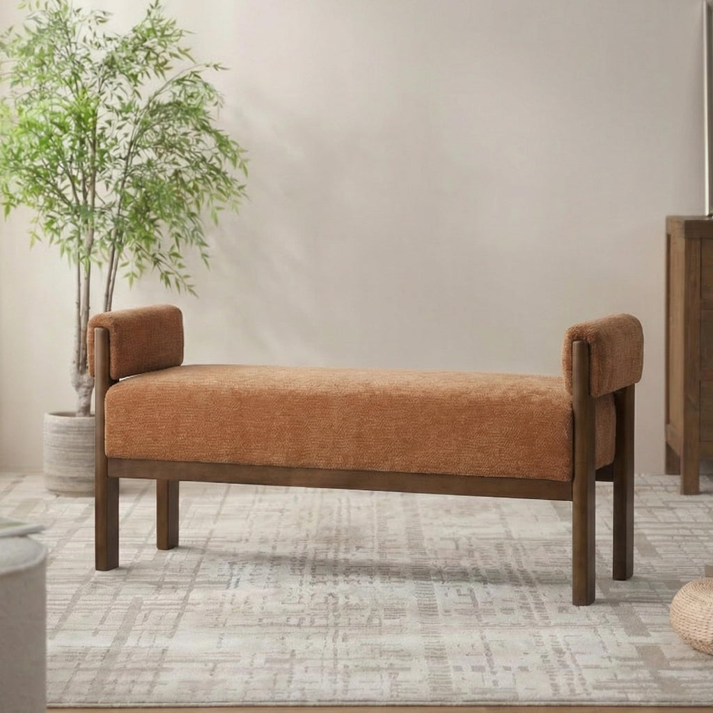 VKNOW 51.8”End of Bed Bench Upholstered Bedroom Bench with Arms, Brown
