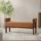 VKNOW 51.8”End of Bed Bench Upholstered Bedroom Bench with Arms, Brown