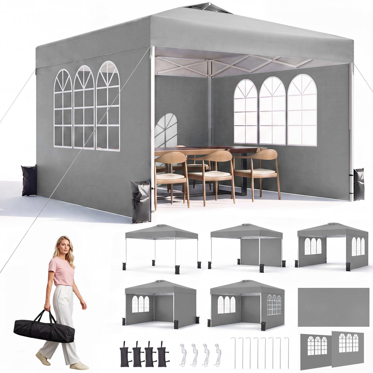 10x10 Pop Up Canopy Tent with 3 Sidewalls & Double Roof Vents