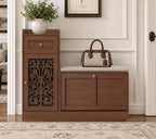3More Vintage Carved Versatile Multi Layout Entryway Shoe Bench with Drawer