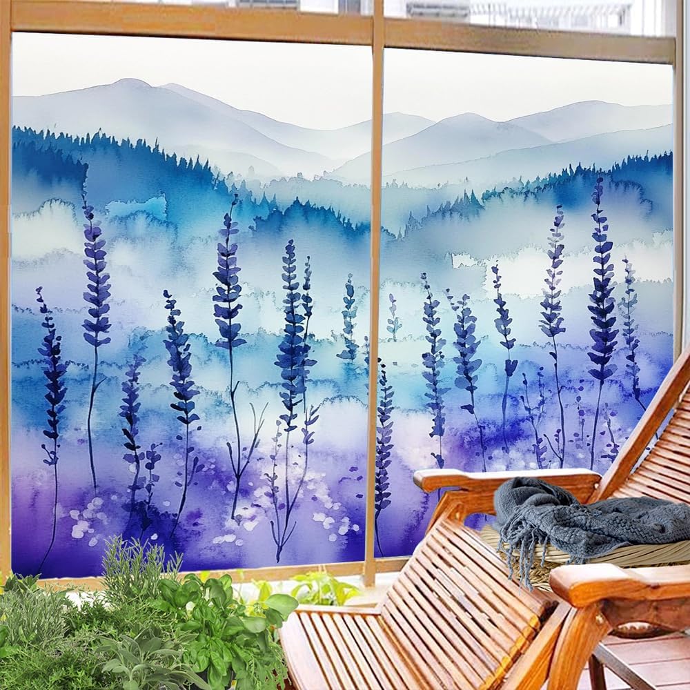 Impressionistic Lavender Privacy Window Film 31.5Wx47.2L inch x 2pcs