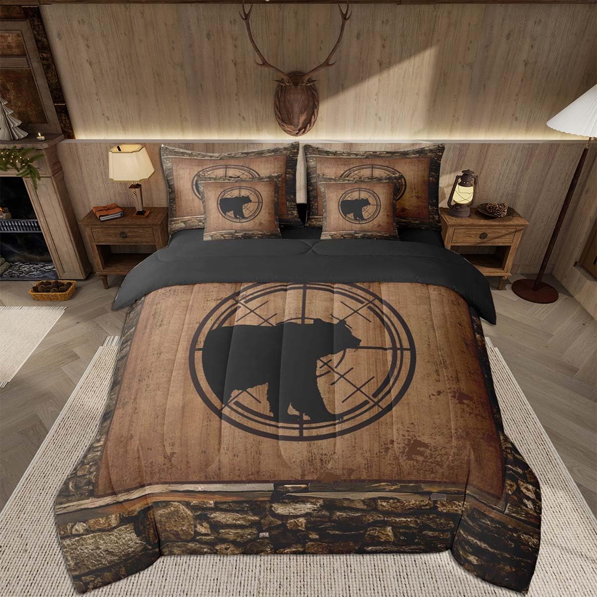 Feelyou Deer Comforter Set with Sheets King Size 7 piece Kids Rustic Deer Hunting Bedding Set Cabin Lodge Deer Bed in a Bag Farmhouse Nature Wildlife Antlers Brown Bed Set