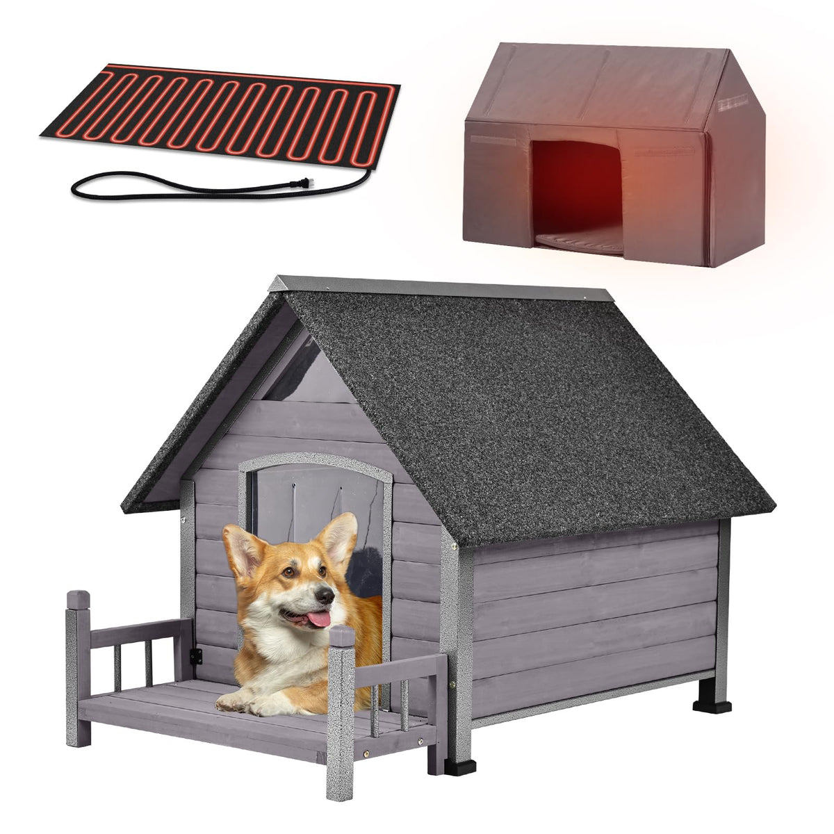 Dog House Outdoor Waterproof Dog Kennel for Small to Medium Size Dogs Doghouse Puppy Shelter with Elevated Floor for Winter (Grey-A, Medium)
