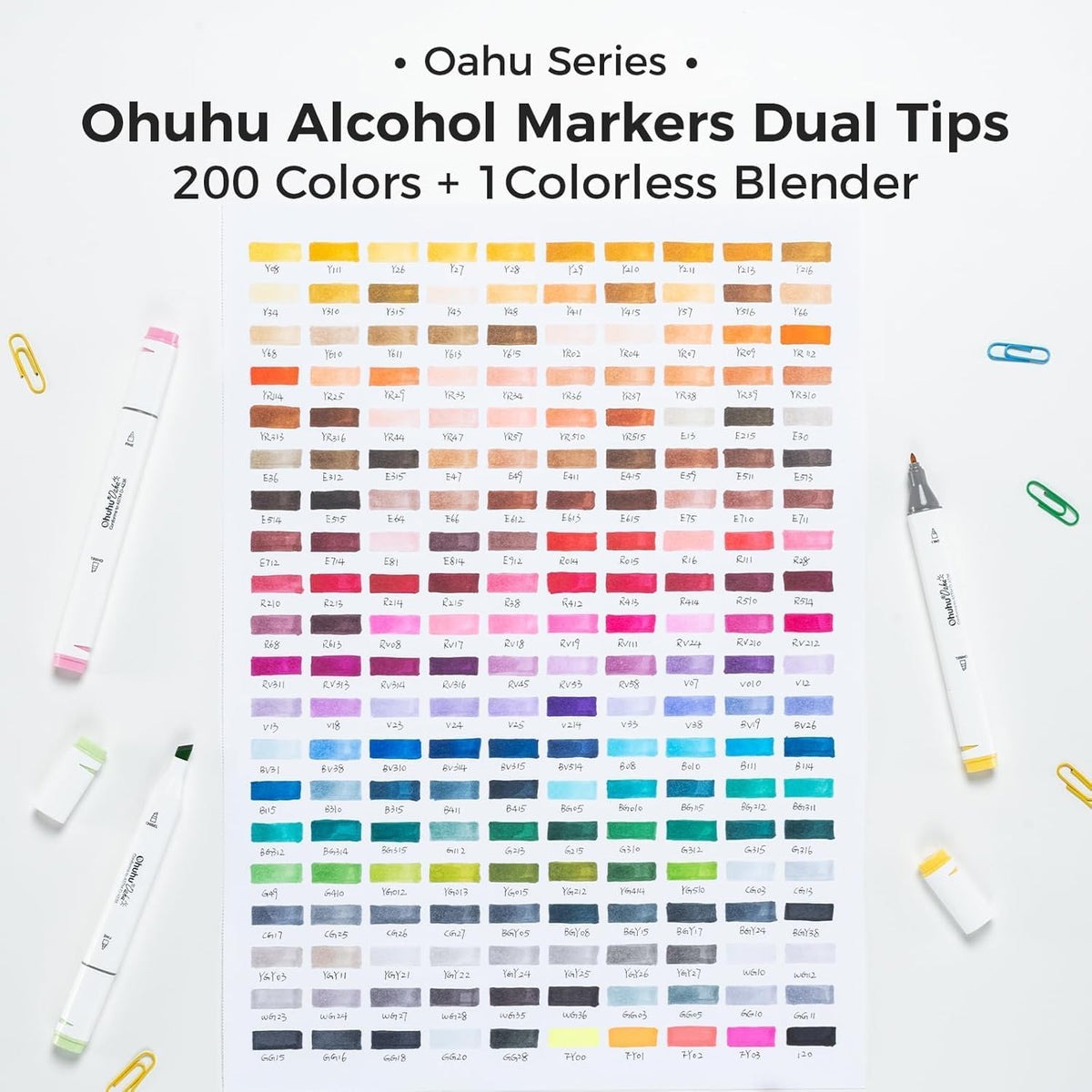 Ohuhu Alcohol Markers 200 Colors Chisel& Fine for Adult Coloring Refillable