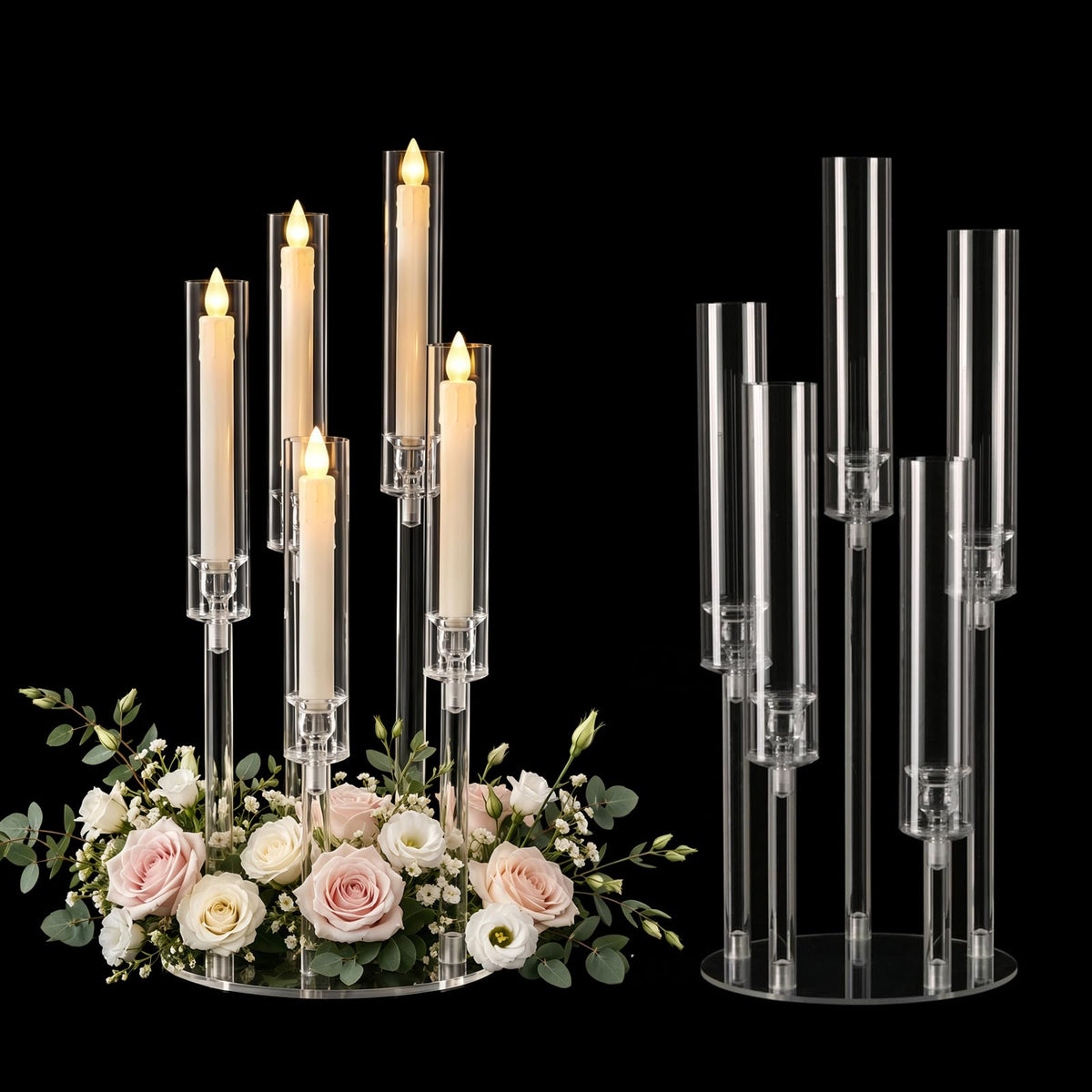 5PCS Acrylic Candelabra for Table Centerpieces,5 Arm Candle Stick Candle Holder Bulk for Wedding Party Birthday Baby Shower Christmas Decor candelabros para centros de mesa Fit 0.8 LED Candle