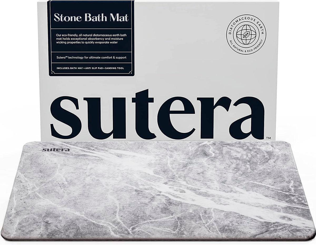 Stone Bath Mat for Bathroom, Dries in Seconds - Diatomaceous Earth, Gray
