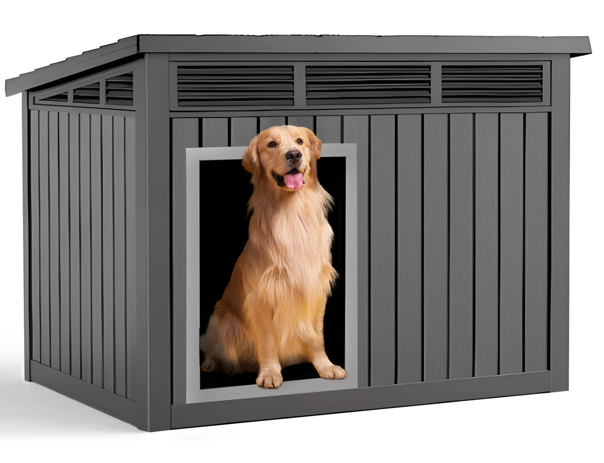 DRATO Large Dog House Outdoor for Indoor with Weatherproof & Removable Roof,Fits Small to Large (Black, 42.87 * 32.95 * 31.61'')