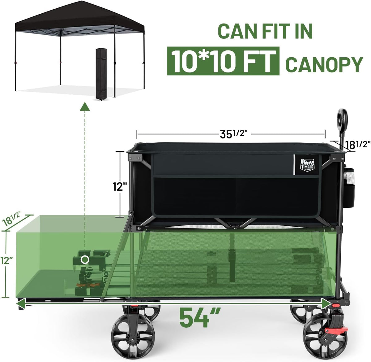 TIMBER RIDGE 400L Folding Double Decker Wagon with Brakes, 54" Extra Long
