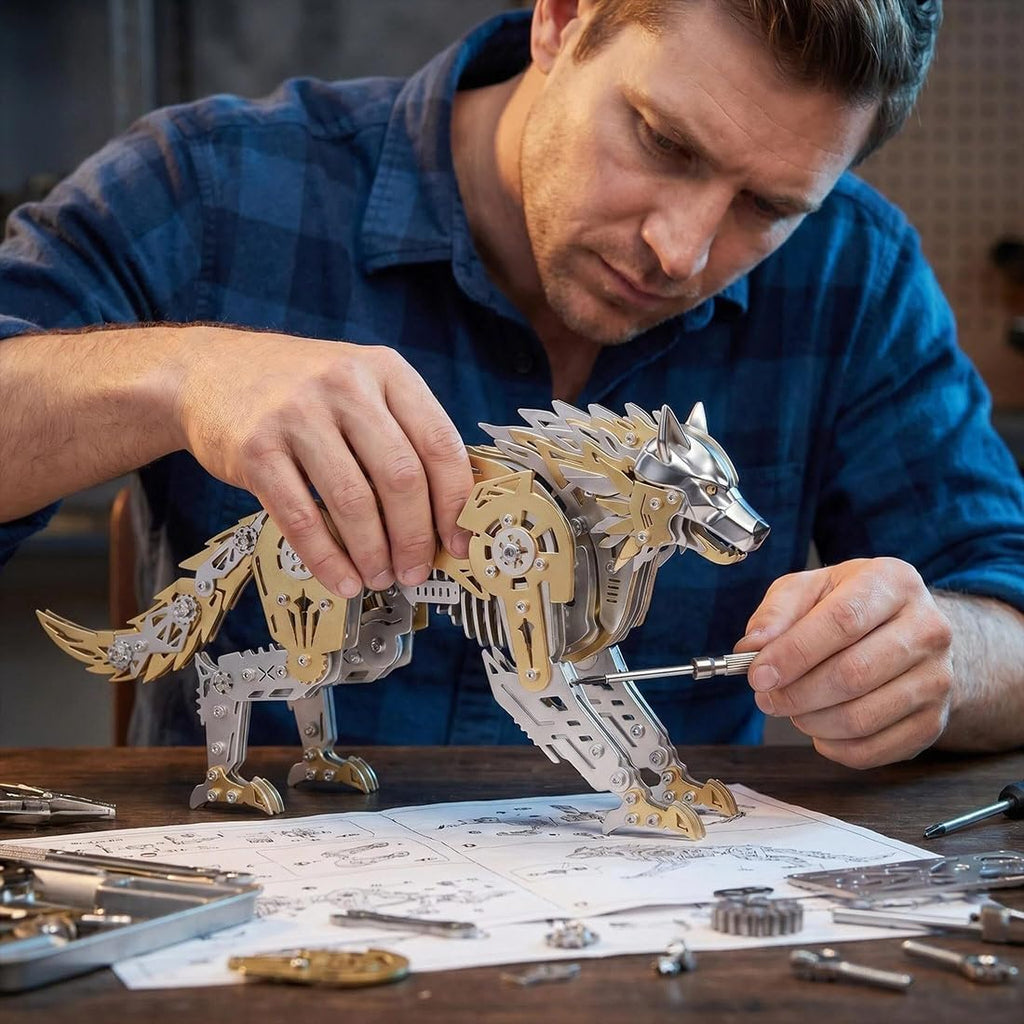 3D Metal Puzzle for Adults,Mechanical Wolf Puzzle Building Set，3D Metal Model Kit, Brain Teaser Puzzles DIY Assembling for Stress Relief - A Collectible Gift for a man