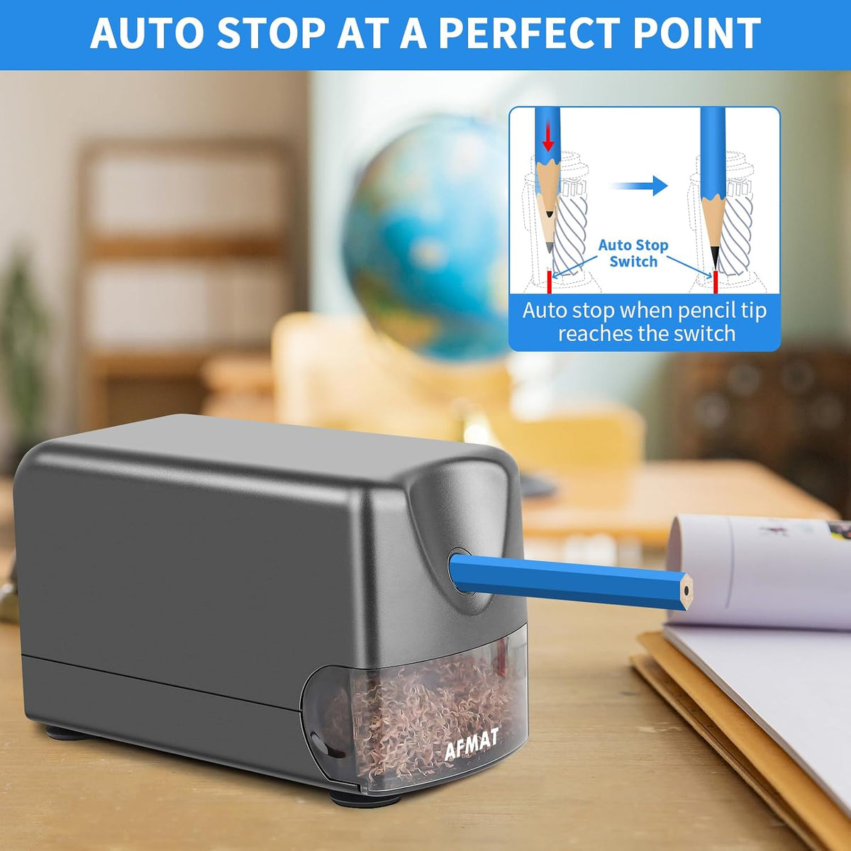 AFMAT Heavy Duty Electric Pencil Sharpener, Auto Stop Classroom Pencil Sharpeners for 6-11mm No.2/Colored Pencils, Pencil Sharpener for Large Pencils, Sharp Point, Save Pencil, PSX3 (Pack of 2)