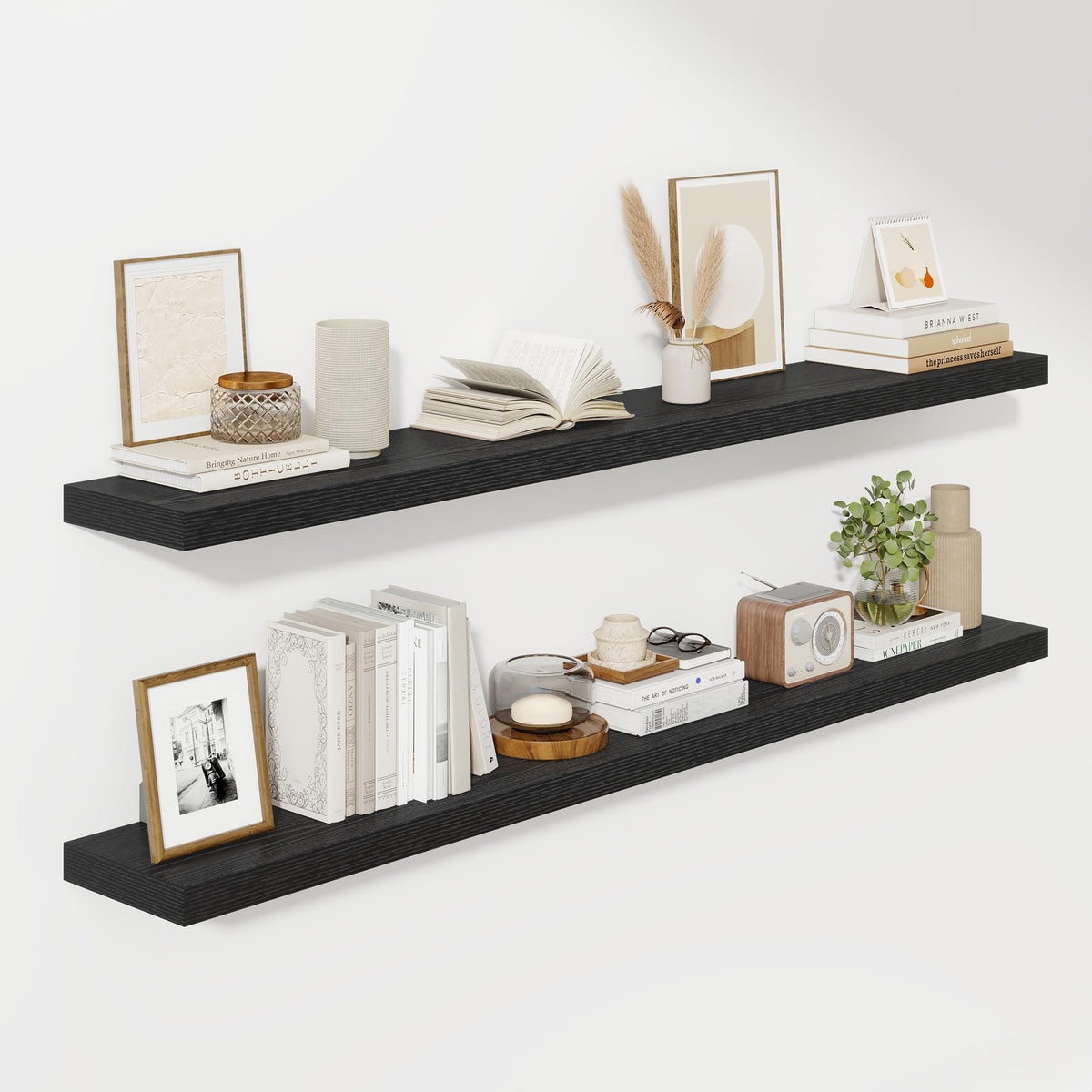 Fun Memories Floating Shelves - 2 Pack 12 Inch Rustic Wooden Wall Shelves - Extra Deeper & Thicker Wall Mounted Storage Shelf for Living Room, Kitchen, Farmhouse - 36" W x 12" D x 1.8" H - Brown