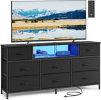 SONGMICS Dresser for Bedroom with Outlets & LED Lights, 8 Fabric Drawers