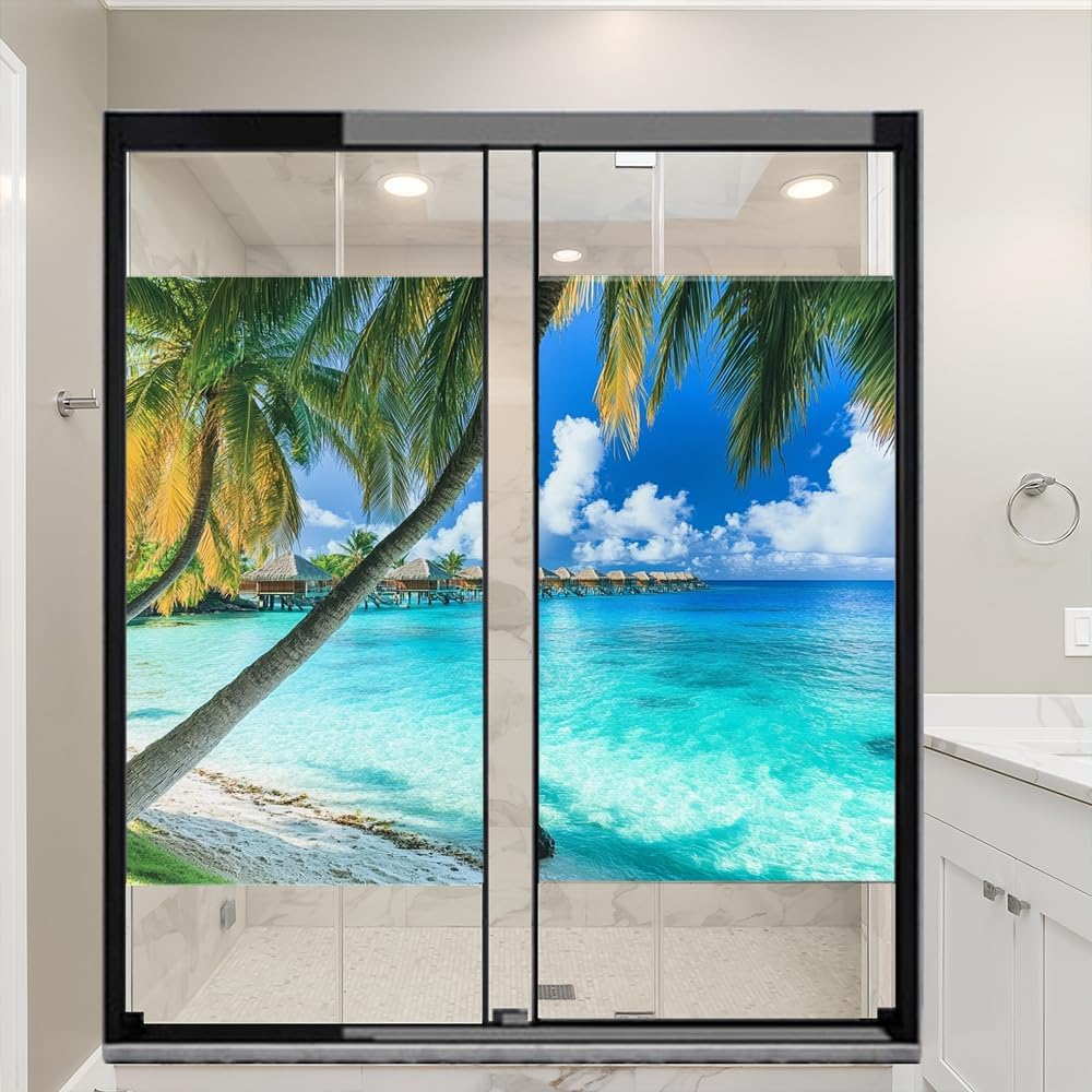 Beautiful Ocean Scenery Window Privacy Film 35.4Wx55.1L inch x 2pcs