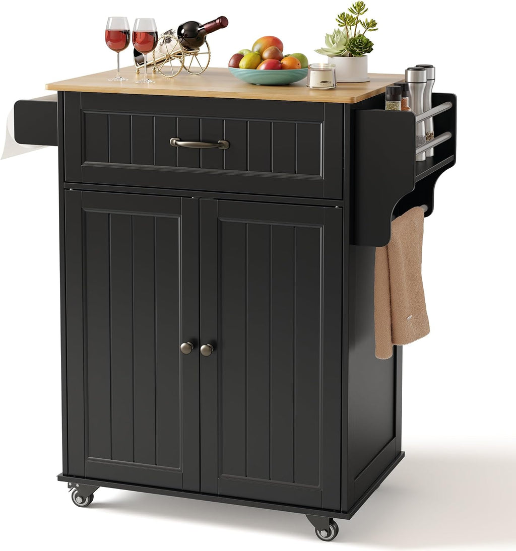 Gizoon 33" W Kitchen Island Cart with Adjustable Shelf, Black