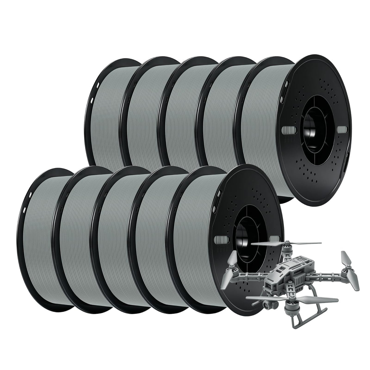 Kingroon PETG 3D Printer Filament, 10 Rolls, Dimensional Accuracy +/- 0.03 mm, 1kg Spool(2.2lbs), 1.75 mm，10KG Ten Colors Black White Grey Red Blue Green Yellow Orange Transparent Silver