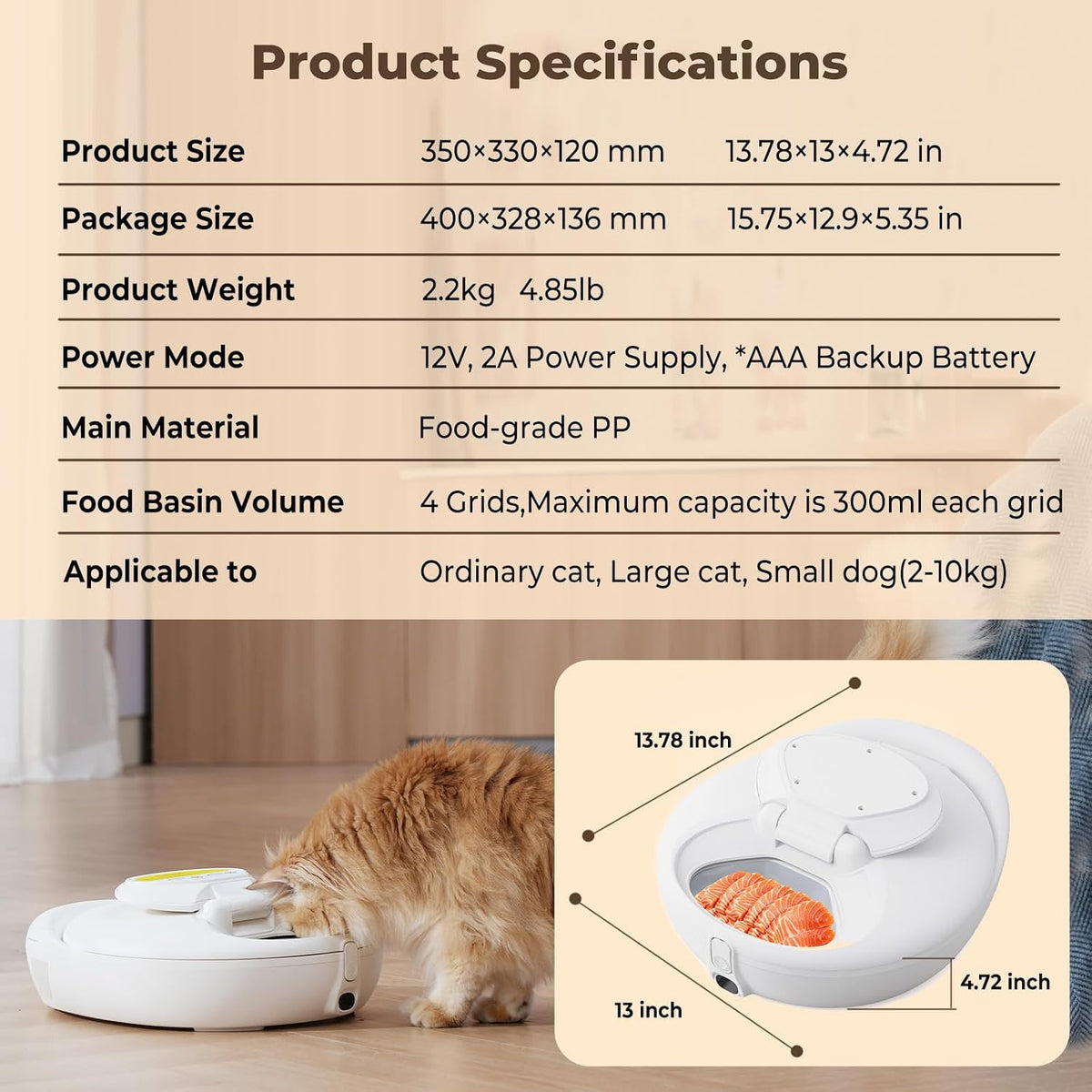 Robotail Automatic Cat Feeder for Wet Food, Smart Dual-Temp Semiconductor Cooling & Heating Auto Cat Feeder with Multi-Function App, 4 Fresh Meal for Cats Small Dog Easy to Clean