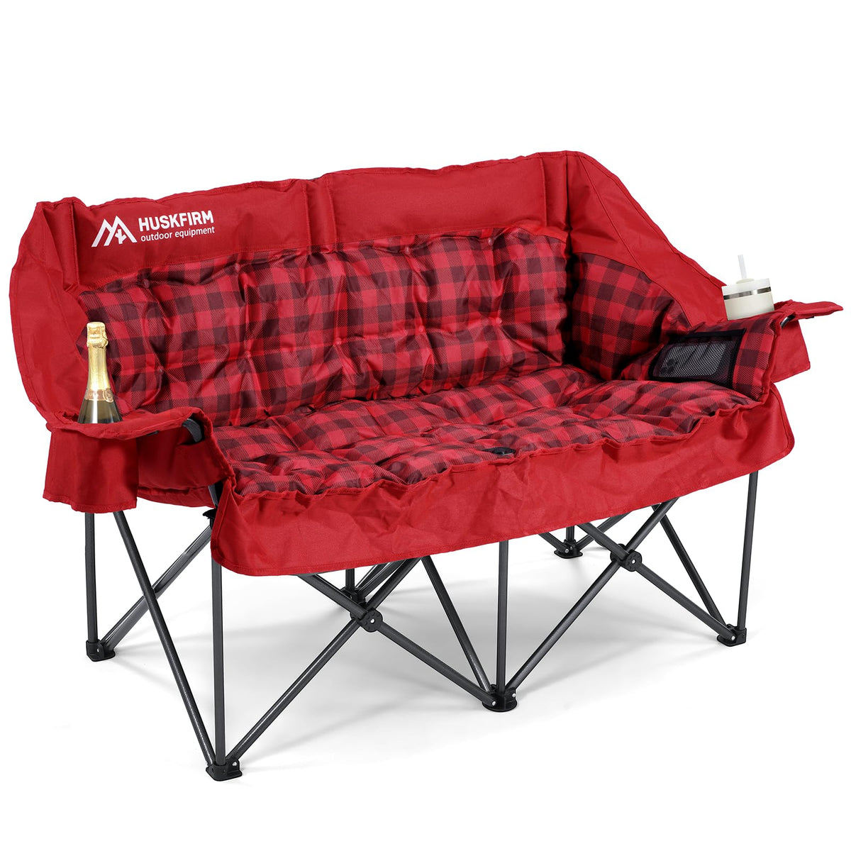 Huskfirm Padded Double Camping Chair, Heavy Duty Camping Loveseat, Grey