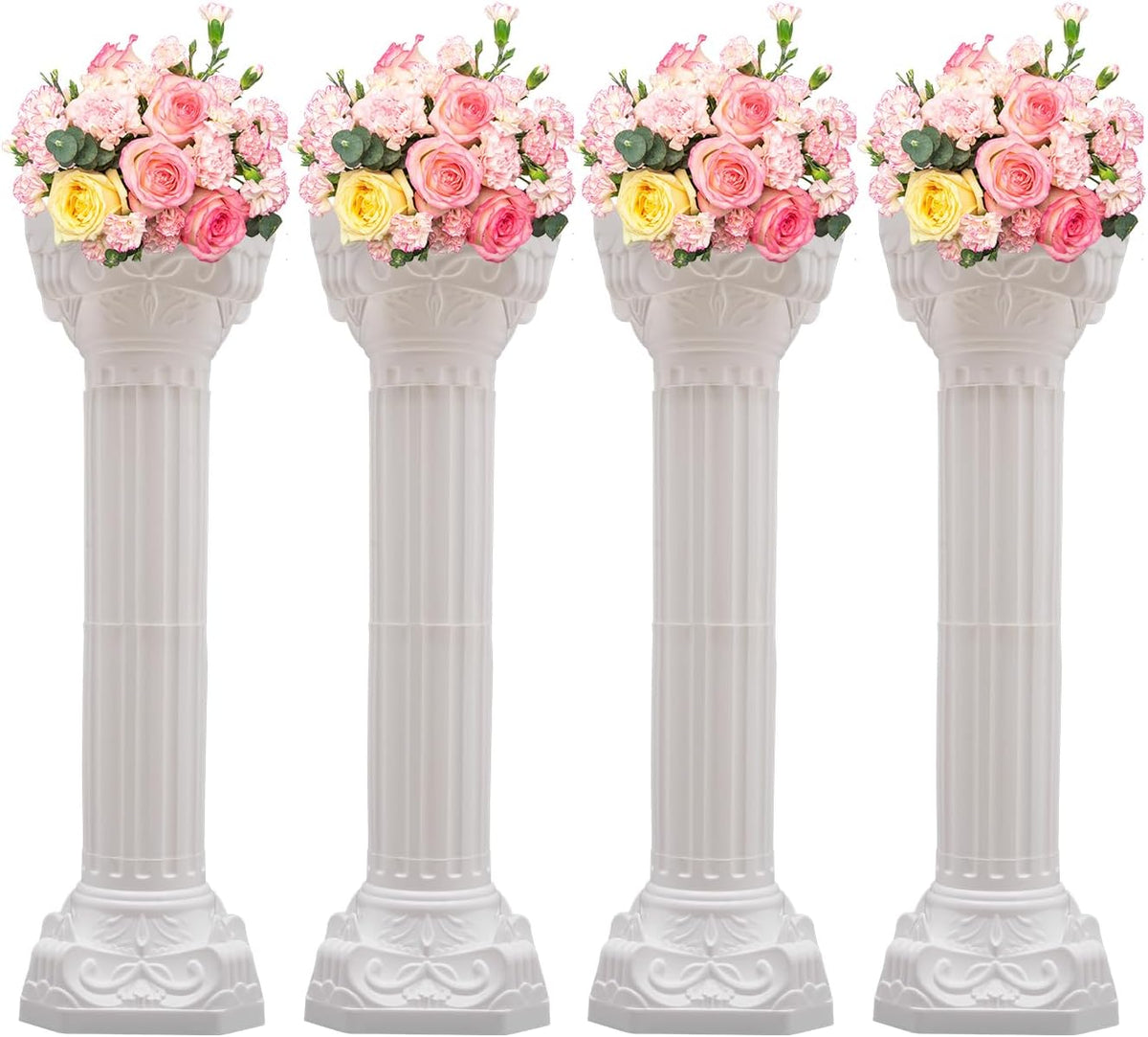 4Pcs Wedding Roman Column Pillars Set, Roman Pillar Greek Columns Elegant Wedding Event Decorative Columns Pillars Decoration Party Flower Pot Columns Decor, Capacity 110LB, 34.65"/ 88cm Tall (White)