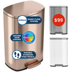 iTouchless 13.2 Gal / 50L Slim Step Pedal Kitchen Trash Can | Odor Filter