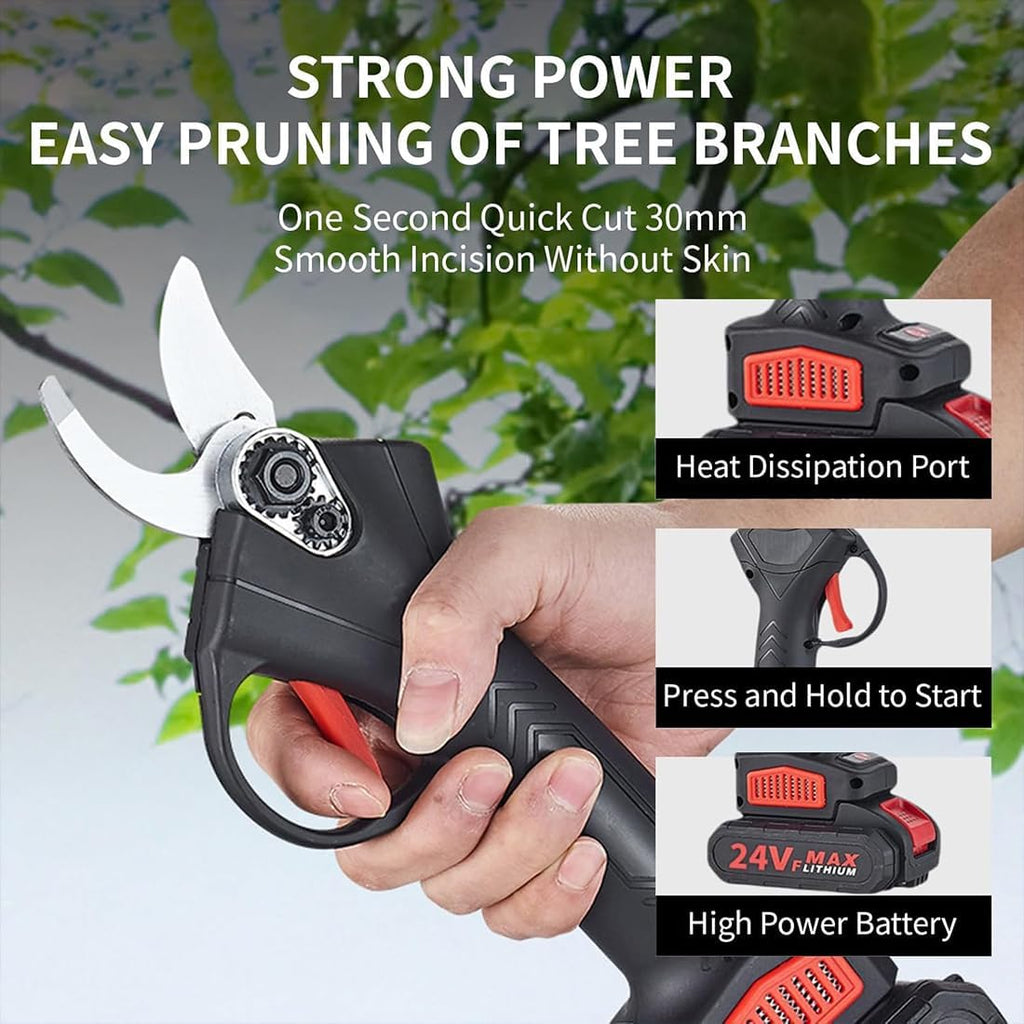 2026 New Power Shears, 1.2" Cutting Diameter Portable Cordless Pruning Shears for Gardening with 2 Pcs 2000mAh Rechargeable Batteries & 1 Replacement Blades Set (Green-2pcs Battery)