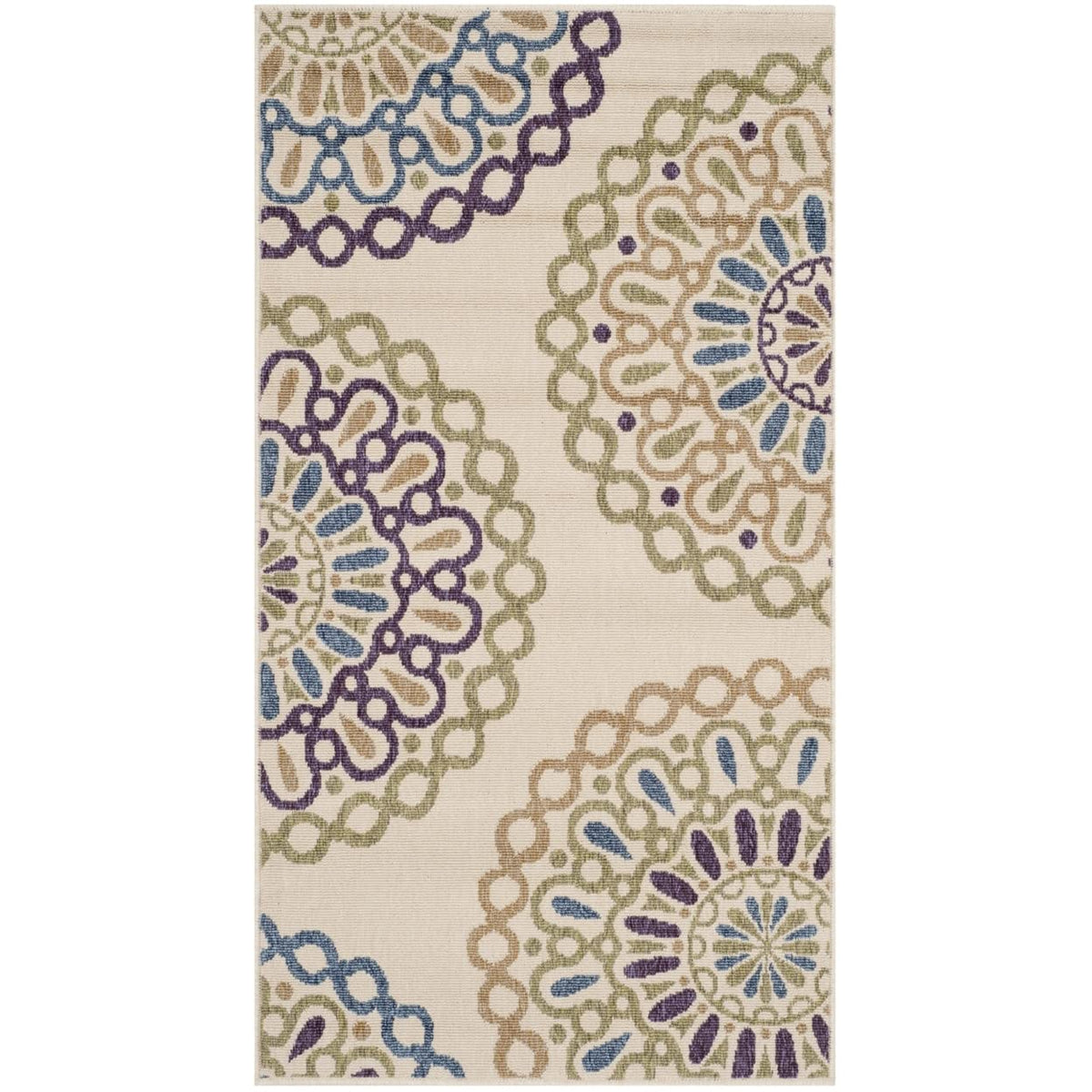 SAFAVIEH Washable Rug Outdoor Veranda Collection - 6'7" Round Cream & Terracotta, Non-Shedding & Easy to Clean, Ideal for Patio, Backyard, Mudroom (VER092-0715)