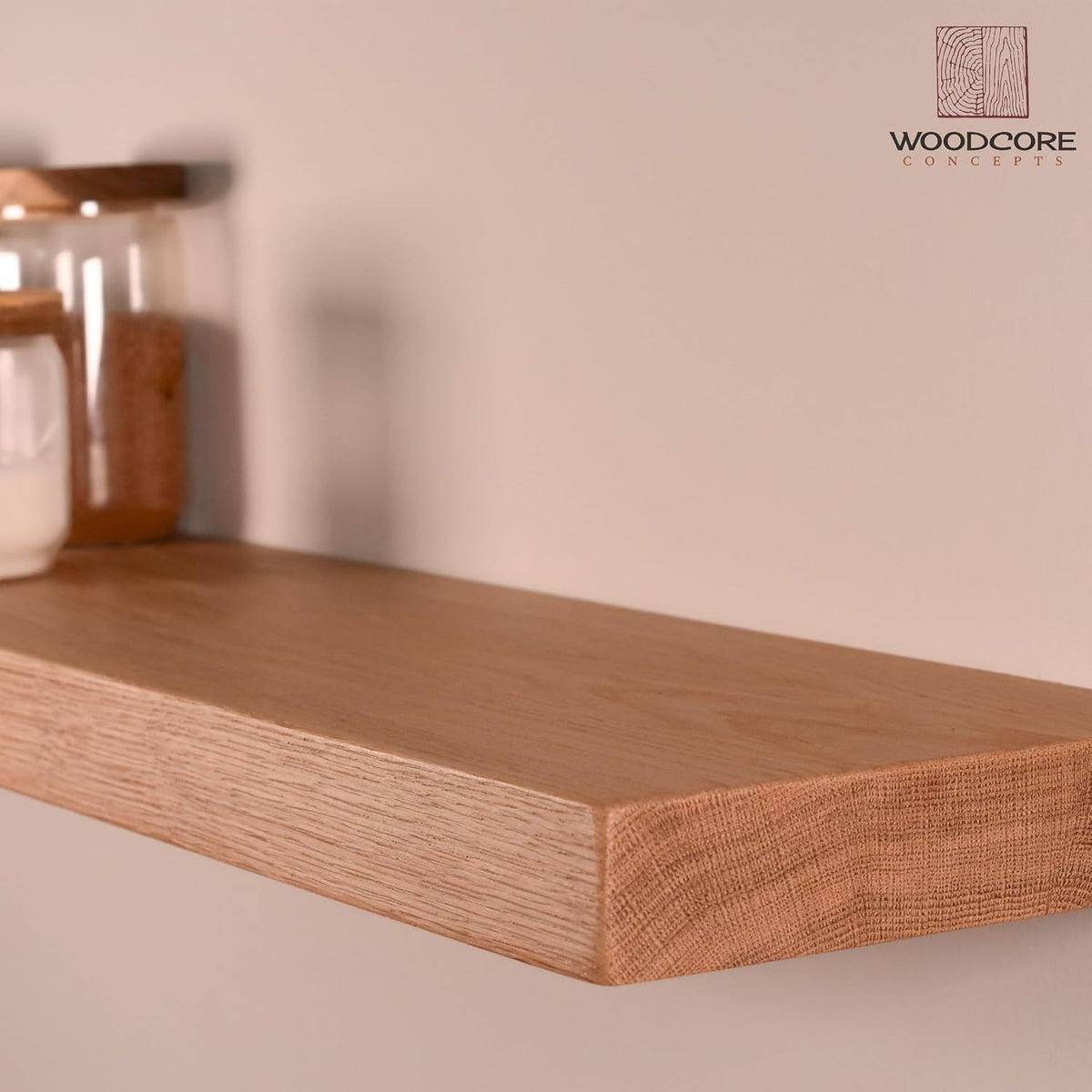 Solid 12Wx6D White Oak Floating Shelf – 1.75” Thick Heavy-Duty Wall Shelf - Handcrafted in USA - Natural Wood Floating Shelves for Kitchen, Living Room, Bathroom – Supports upto 45lbs Per Stud